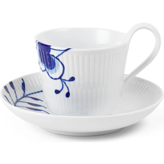 Royal Copenhagen - Blue Fluted Mega Kop Med Høj Hank & Tallerken 24 cl Dekor Nr. 2 - Kaffekopper - Karen Kjældgård-Larsen