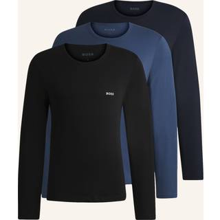 BOSS Black Herren Longsleeve blau,schwarz Reine Baumwolle