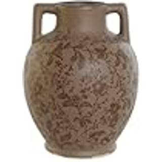 Vase Home ESPRIT Brun Grøn Stentøj Blad af en plante 17 x 17 x 22 cm