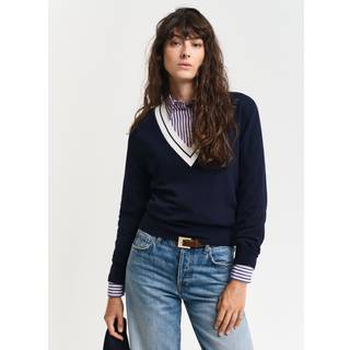 GANT Dame Kontrastfarvet sweater med V-hals (S)