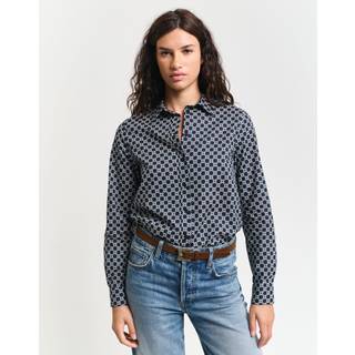 Ganttil kvinder. 4300435 Regular Fit bomulds-chiffonskjorte med geometrisk navy-print (38), Casual, Lange ærmer, Blå