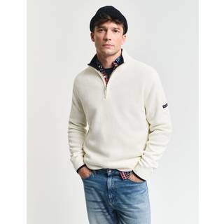 GANT Ribbed Cotton Half Zip Cream