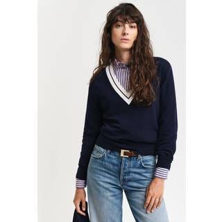 GANT Dame Kontrastfarvet sweater med V-hals (M)