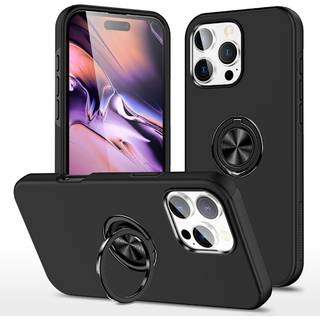 Til iPhone 16 Pro Fingerring Kickstand Hybrid Taske - Sort