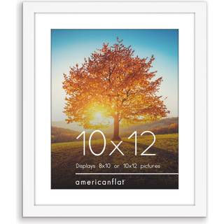 AmericanFlat 10x12 Billedramme i hvidt - Brug som 8x10 billedramme med Mat eller 10x12 ramme uden mat - konstrueret træramme knust -resistent gla