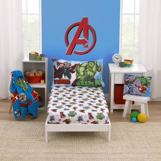 Marvel The Avengers I Am A Hero Blue Green Red and Yellow 2 Piece Toddler Sheet - Monteret Bottom Sheet and Pillowcase