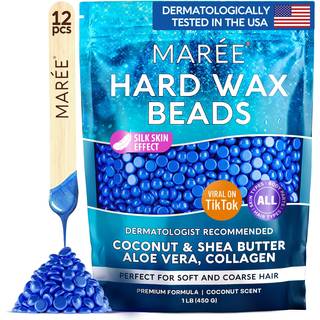 MAREE Hard Wax Beads - Voksst til hrfjerning med marinekollagen sheasmr & Aloe Vera - Bikinivoksperler Body Wax Beads til flsom hud - 450G