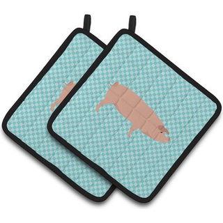 """"Carolines Treasures American Landrace Pig Blue Check dekoreret grydeholder 7,5"""""""" x 7,5""""""""""""""