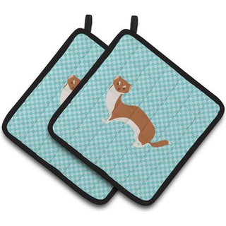 """"Carolines Treasures Weasel Blue Check Dekoreret Grydeholder 7,5"""""""" x 7,5""""""""""""""