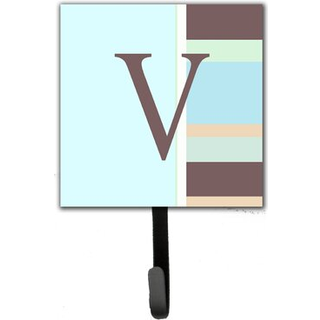 """" Caroline's Treasures CJ1003-VSH4 Letter v indledende monogramblå striber snorholder eller nøglekrog lille multicolor """"