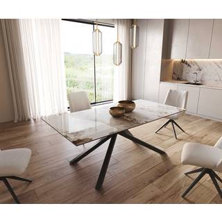 Esstisch Edge 200x100 Keramik Minas Melange Weiß-Beige Kreuzgestell Rechteck Schwarz