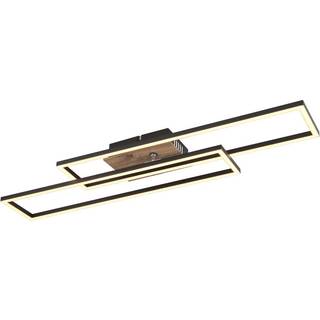 Dakari LED-loftlampe, længde 80 cm, sort/mørkt træ