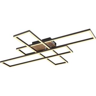 LED-loftlampe Dakari, længde 80 cm, sort/træ, 3 lyskilder.