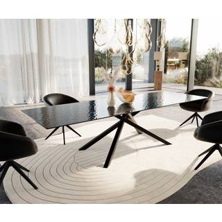 Esstisch Edge 300x100 Reliefglas Rauchschwarz 3D-Design Kreuzgestell Rechteck Schwarz
