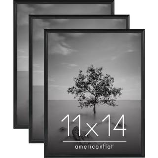 AmericanFlat 11x14 Billedramme med poleret frontcover - S?t med 3 - Slide -in -fotoramme med byggelig st?bning - Fusionssamling - Billedramme til
