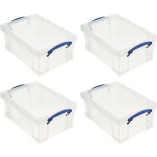 Virkelig nyttig kasse Stable 9 liters plastopbevaringsbeholder med snap låg og indbygget kliplåshåndtag til hjemme- og kontororganisation (4 pakk
