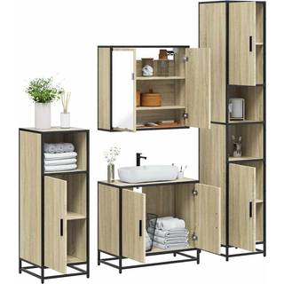 Møbelsæt Til Badeværelse 4 Dele Konstrueret Træ Brunt Egetræ - Sonoma-eg