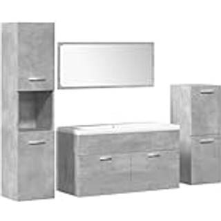 møbelsæt til badeværelse 5 dele konstrueret træ betongrå