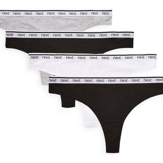 Next White/Black/Grey Thong Cotton Logo Knickers 4 Pack
