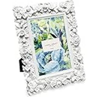 Laura Ashley 5x7 Hvid blomster tekstureret håndlavet harpiks Billedramme med staffeli til bordplade og væg Display Dekorativ blomsterdesign Home