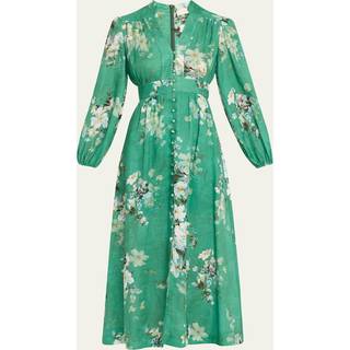 Zimmermann Everley Plunge floral linen midi dress - green - XXS