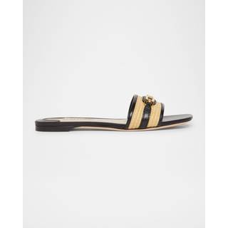 Tom Ford Whitney leather and raffia slides - neutrals - EU 37.5