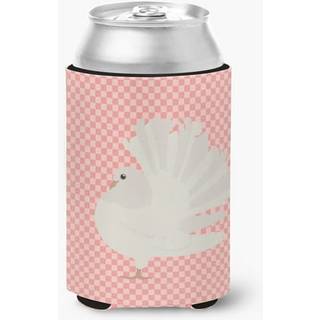 """" Caroline's Treasures Silver Fantail Pigeon Pink Check Decorative Can Hugger Multicolor """"