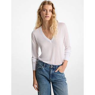 MK Silk Blend V-Neck Jumper - White - Michael Kors - XS