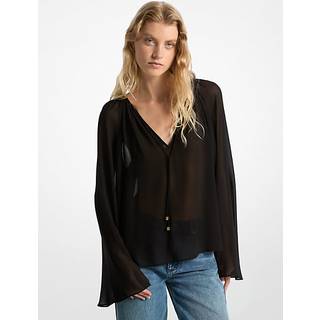 MK Georgette V-Neck Blouse - Black - Michael Kors - L