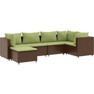 Loungesæt Til Haven 7 Dele Med Hynder Polyrattan - Brun og grøn / 3x hjørnedel 2x midterdel fodskammel
