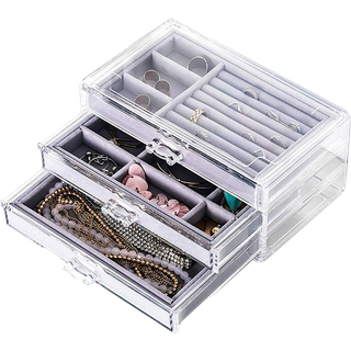Smykkeskrin i akryl med 3 skuffer