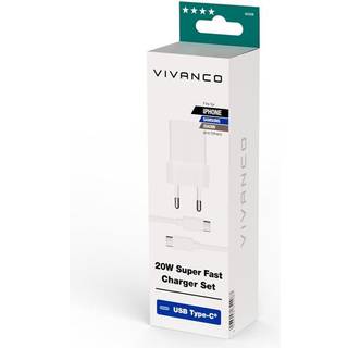 Vivanco hurtigoplader 20 W og 1,2m kabel - hvid (På lager i varehus)