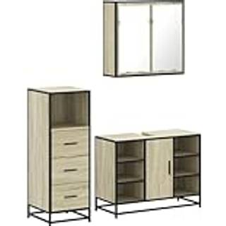møbelsæt til badeværelse 3 dele konstrueret træ sonoma-eg