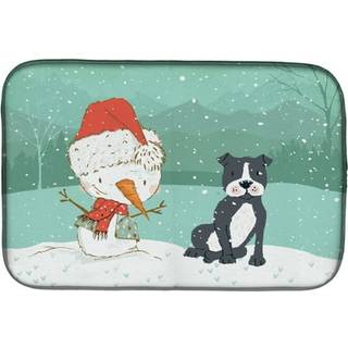 """" Caroline's Treasures Black Staffie Snowman Christmas Dish Drying Mat 14 X 21 """"