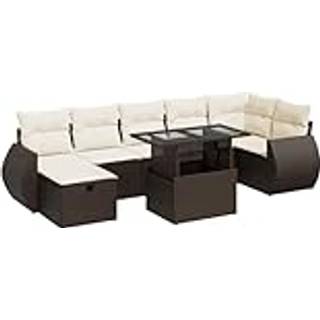 Sofasæt Til Haven 8 Dele Med Hynder Polyrattan Sort - Brun og cremefarvet / med opbevaring