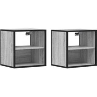 væghængte sengeborde 2 stk. 40x31x39,5 cm grå sonoma-eg