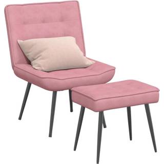 lænestol med fodskammel fløjl lyserød