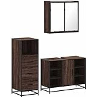 møbelsæt til badeværelse 3 dele konstrueret træ brunt egetræ