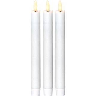 3-pak hvide LED stearinlys, flammeeffekt - Ø2,2cm, Højde: 24,5cm, kronelys, inkl. fjernb., timer, batteri