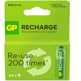 GP Recharge genopladeligt batteri, størrelse AA, 1300 mAh, 4-pak