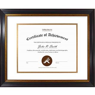 Golden State Art 11x14 dokumentramme til 8x10 diplom/certifikat/billede Inkluderer hvid over dobbeltm?tte og ?gte glas (sort guld & bordeaux ramm