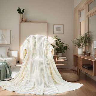Richave Cuddly Blanket Premium Letvægt Anti-Statisk fluffy fleece rejsekast tæppe med stribet mønster 50x60 tommer fløde