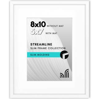 AMERICANFLAT 8X10 Billedramme med knust -resistent glas - Brug som 5x7 ramme med Mat eller 8x10 ramme uden Mat - Streamline Collection - tynd fot