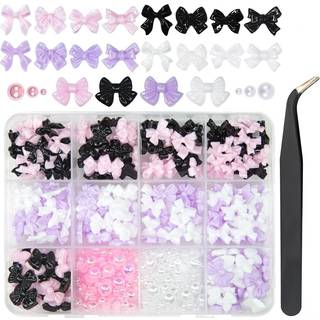 qiipii 5 stilarter buer negle charme 3d sort hvid lyser?d lilla bowknot charme til negle h?ndv?rk flatback halv perler perler negl kunst leverer