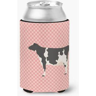 """" Caroline's Treasures Holstein Cow Pink Check Decorative Can Hugger Multicolor """"