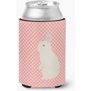 """" Caroline's Treasures New Zealand White Rabbit Pink Check Decorative Can Hugger Multicolor """"