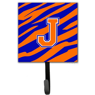 """" Caroline's Treasures CJ1023-JSH4-brev J Initial Monogram-Tiger Stripe-Blue Orange Leash Holder eller Key Hook Small Multicolor """"