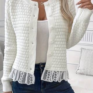 TEMU Stylish Cardigan, Solid Color Button-up Sweater With Hem Detailing For Women