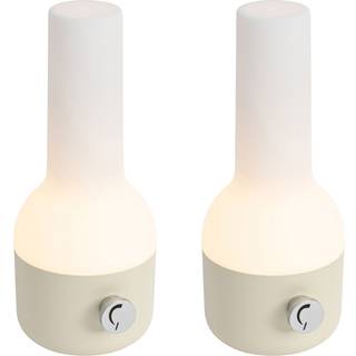 Sæt med 2 udendørs bordlamper beige med hvid inkl. genopladelig LED - Haard