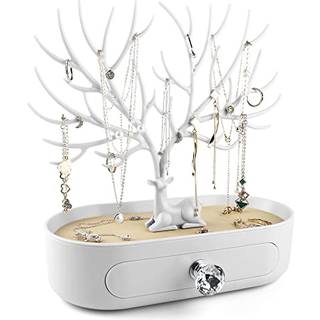 Mere & mindre gevirs smykkesk?rm Stand med skuffe og krystalh?ndtag Tr?st?rrelsesstativ H?ngende arrang?r til ring?reringe halsk?de armb?nd